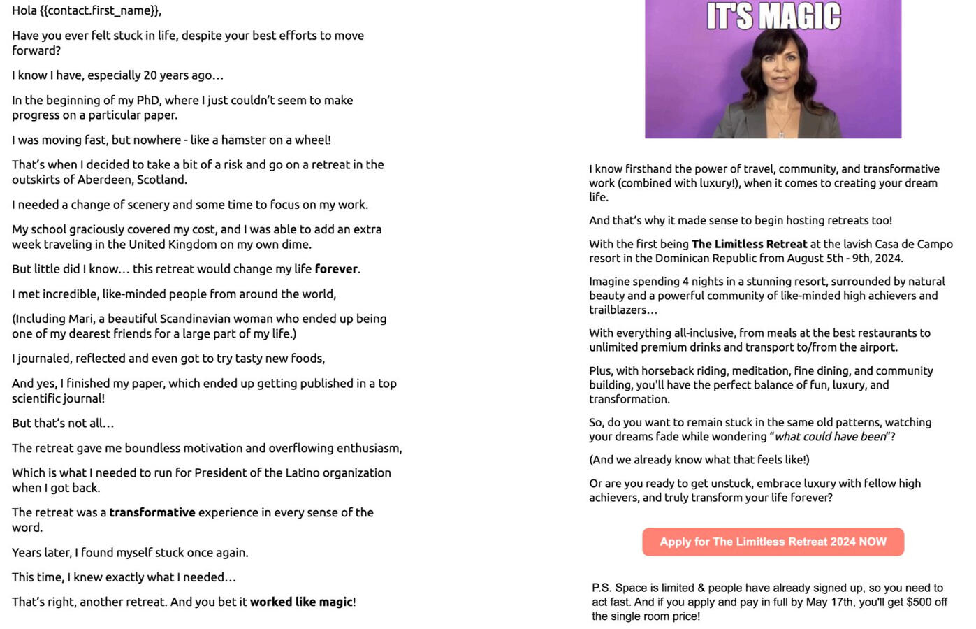 Retreat Email (Sequence helped generate $8000+)